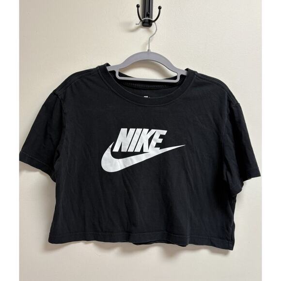Nike Tops - Nike Women's Cropped Loose Fit T-Shirt Black White Logo Size Small